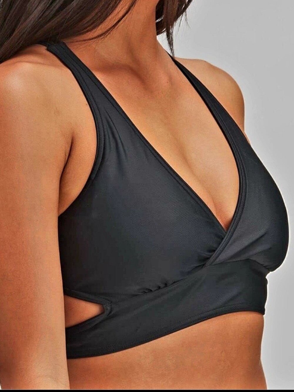prAna Black Atalia Bikini Top | Lattice Strappy Back Cut-Out Wrap Swim Size M